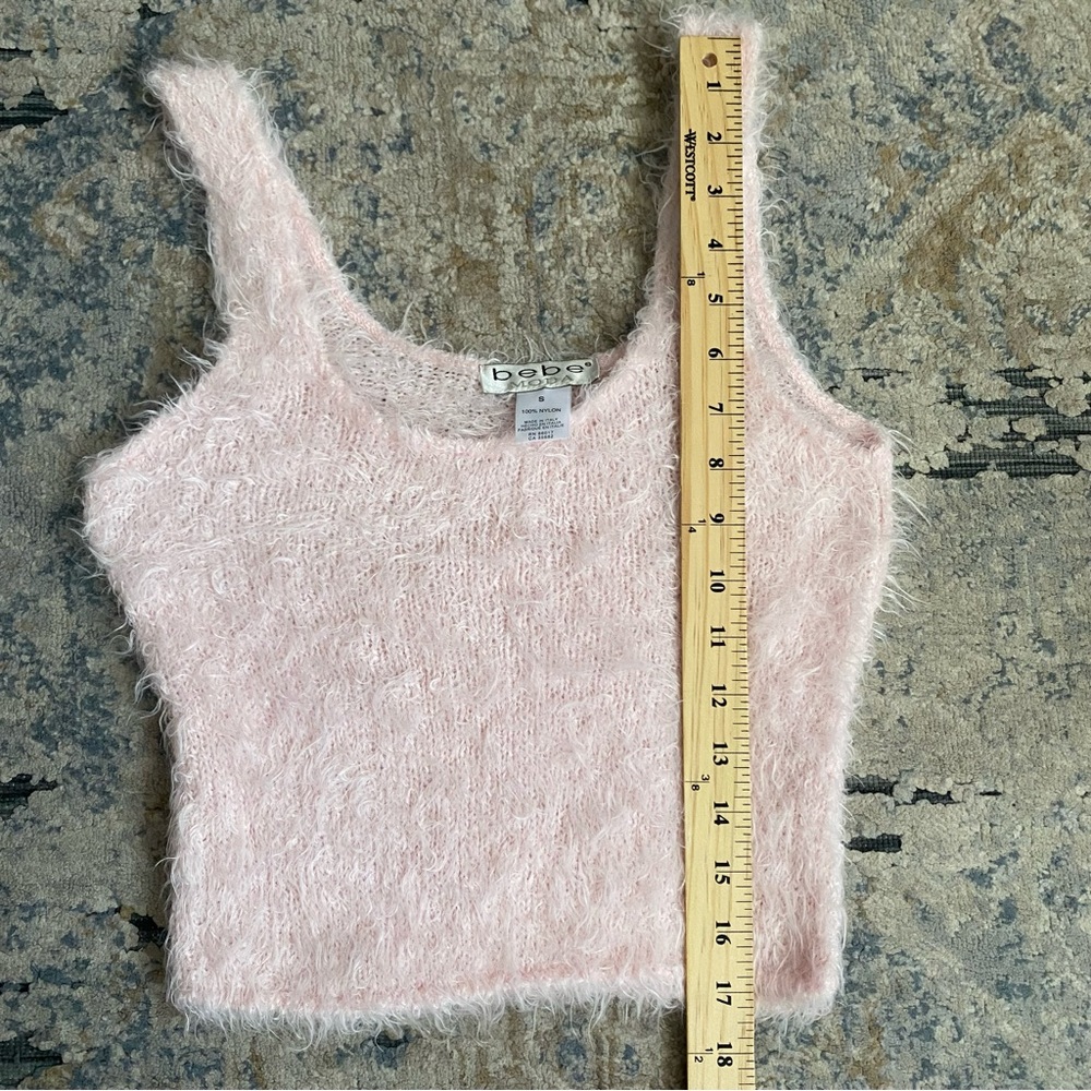 Vintage Bebe Moda Pale Pink Fur Knit Tank Top Size S Made in Italy 100% Nylon - Picture 7 of 7